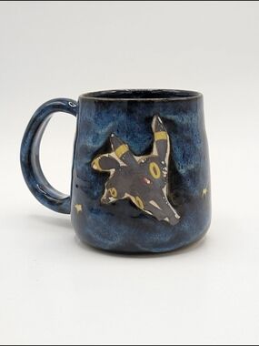 Handmade Dark Blue Ceramic Mug with Umbreon Design Pokemon